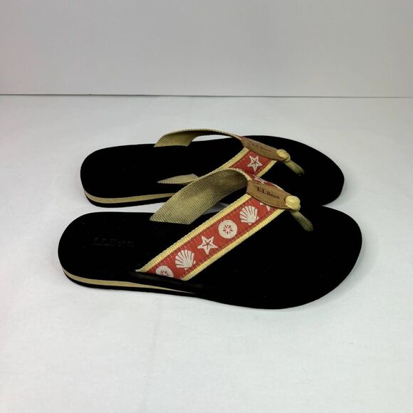 LL Bean Nubuck Seashells Flip Flop Slide Sandals Strap Comfy Womens Summer - Picture 3 of 9